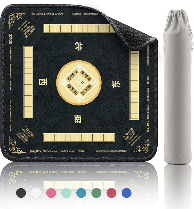 2F22E Mahjong Mat - Non-Slip Noise Reduction Gaming Mat 32.4x32.4 Inch for Mahjong/Poker/Board Games/Card Games/Dominoes (Black) - Image 1